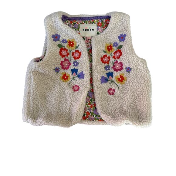 Mini Boden floral fleece white vest size 7/8 - Picture 1 of 2